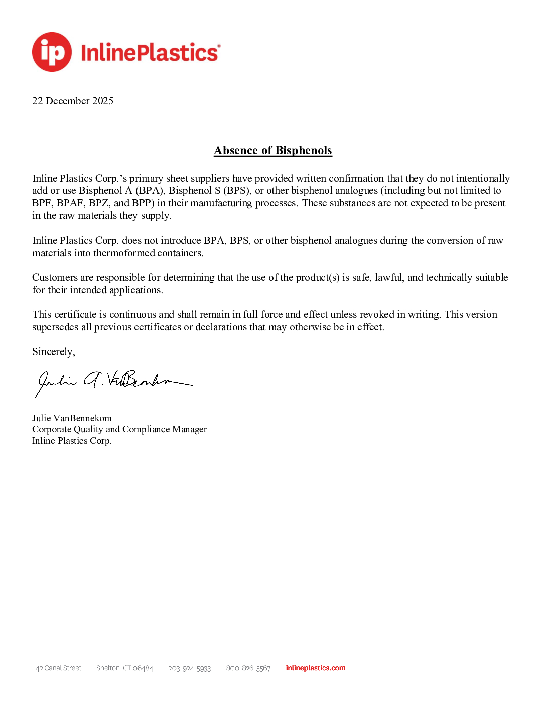 Letter for Bisphenol A and Bisphenol S