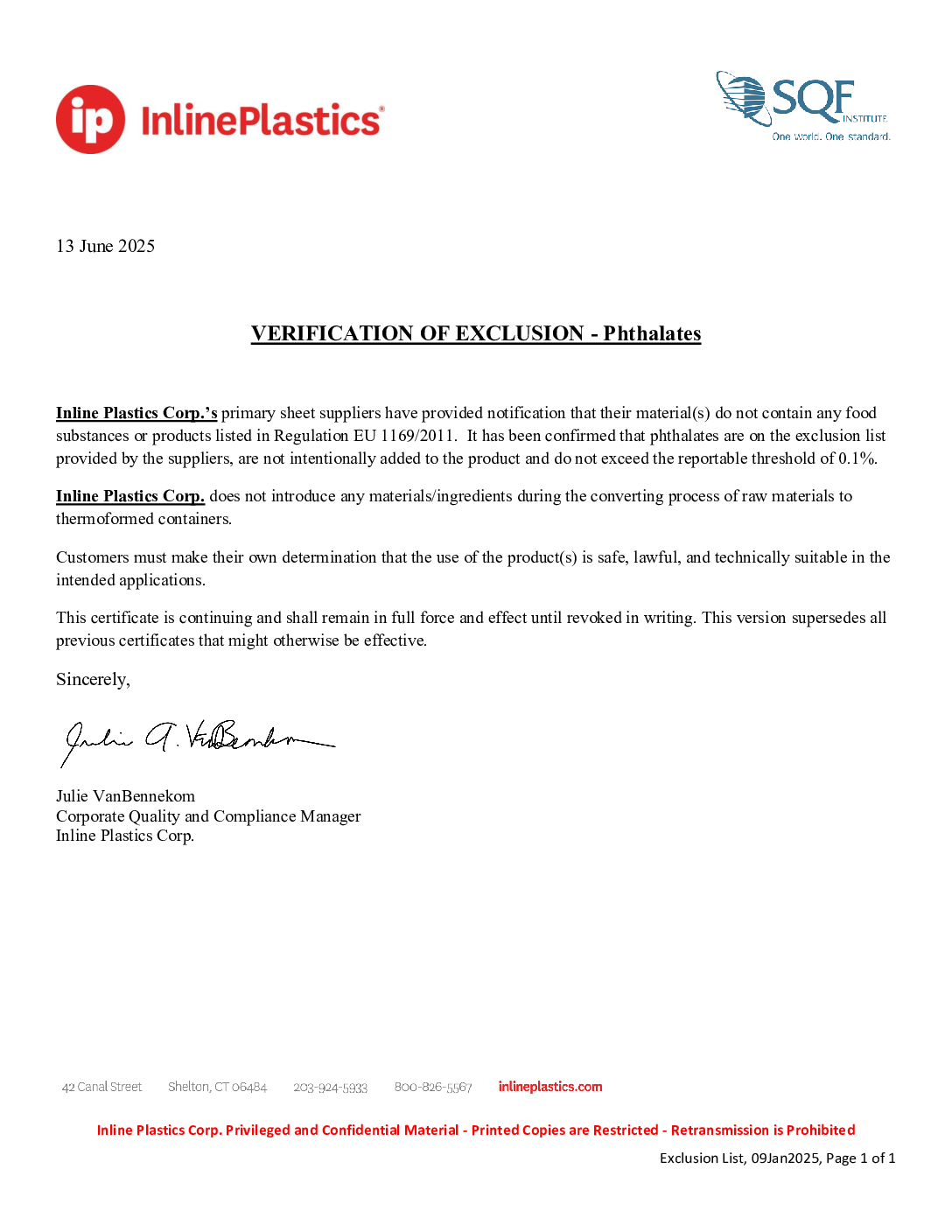 Verification of Exclusion Phthalates