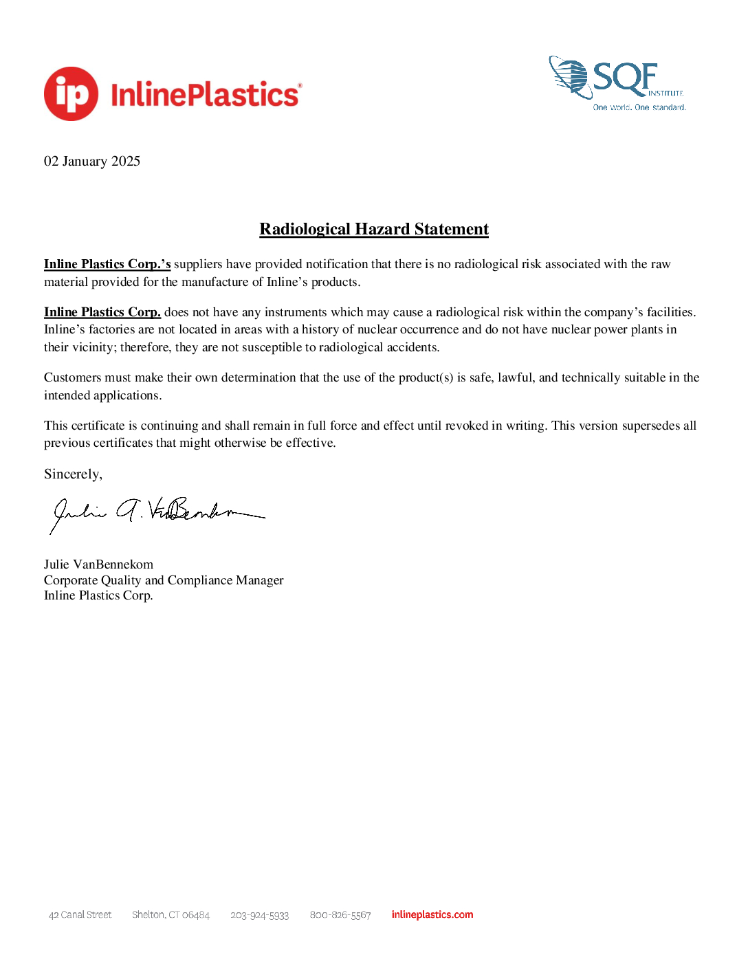 Radiological Hazard Statement