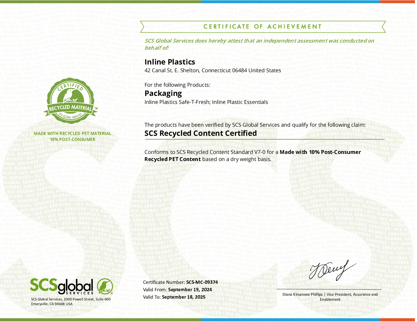 SCS Recycled Content Certification 2024-2025
