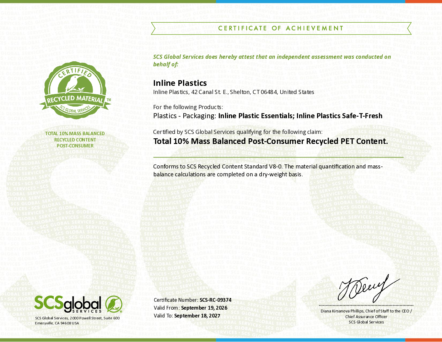 SCS Recycled Content Certification 2026-2027