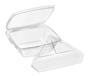 a flip and mix salad container with an insert 