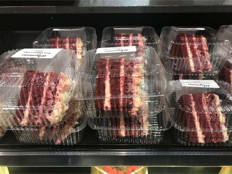 slice of red-velvet cake in plastic packaging
