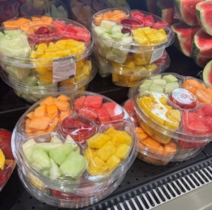 fruit salads in various plastic packaging