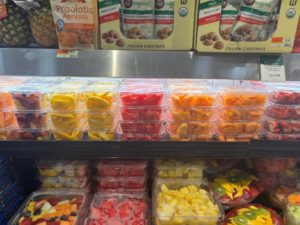 Assorted fruit in clear plastic packaging