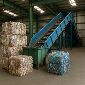 a conveyor belt in a recycling facility 
