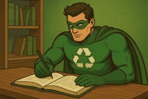 R-Man, the recycling superhero studying