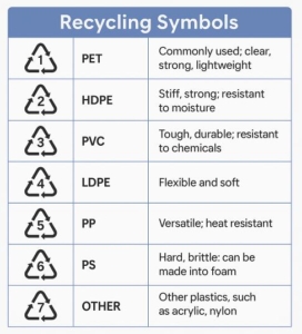 a chart explaining what the recycling symbols mean 