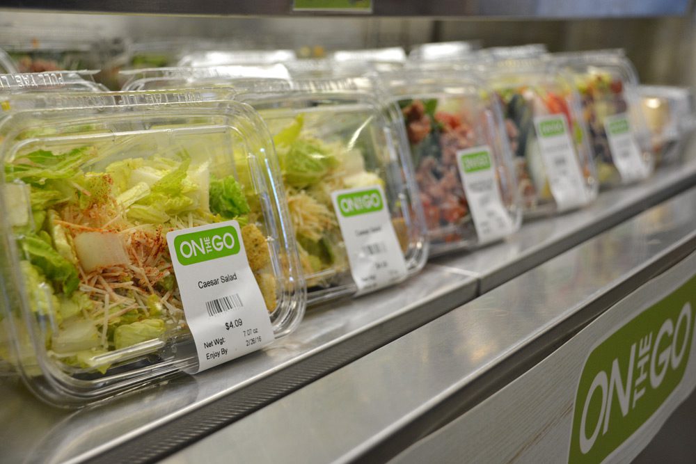 salads in plastic packaging
