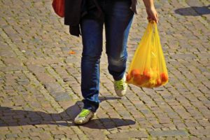 a person with a plastic bag of food. photo credit: https://pixabay.com/users/cocoparisienne-127419/