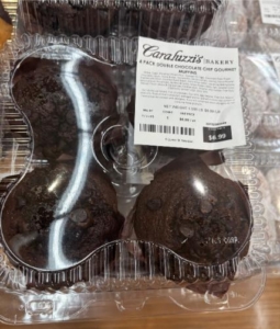 chocolate muffins in plastic PET packaging