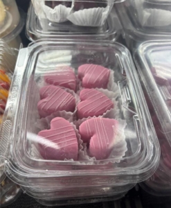 Heart-shaped mini cakes in a clear, plastic package.