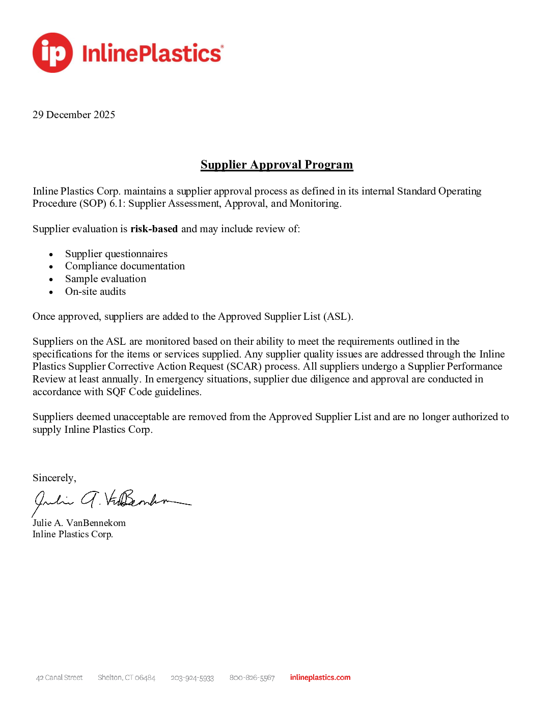 Supplier Approval Program