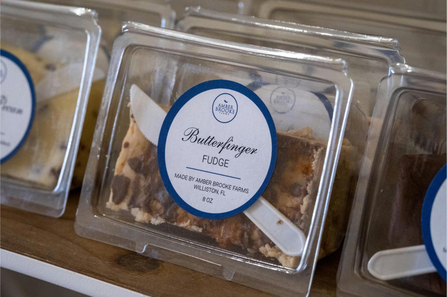 fudge in a container. Photo by Connor Scott McManus: https://www.pexels.com/photo/desserts-packed-on-plastic-containers-14646404/