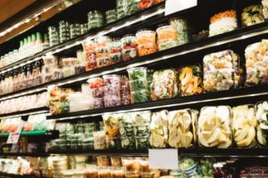fresh groceries on a shelf in produce
