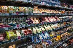 groceries on a produce shelf