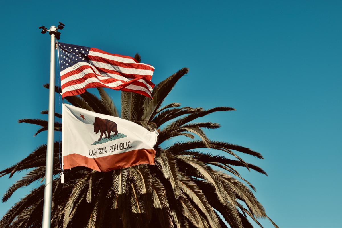 california and us flags: Photo by Lesli Whitecotton : https://www.pexels.com/photo/flags-under-the-blue-sky-13016482/